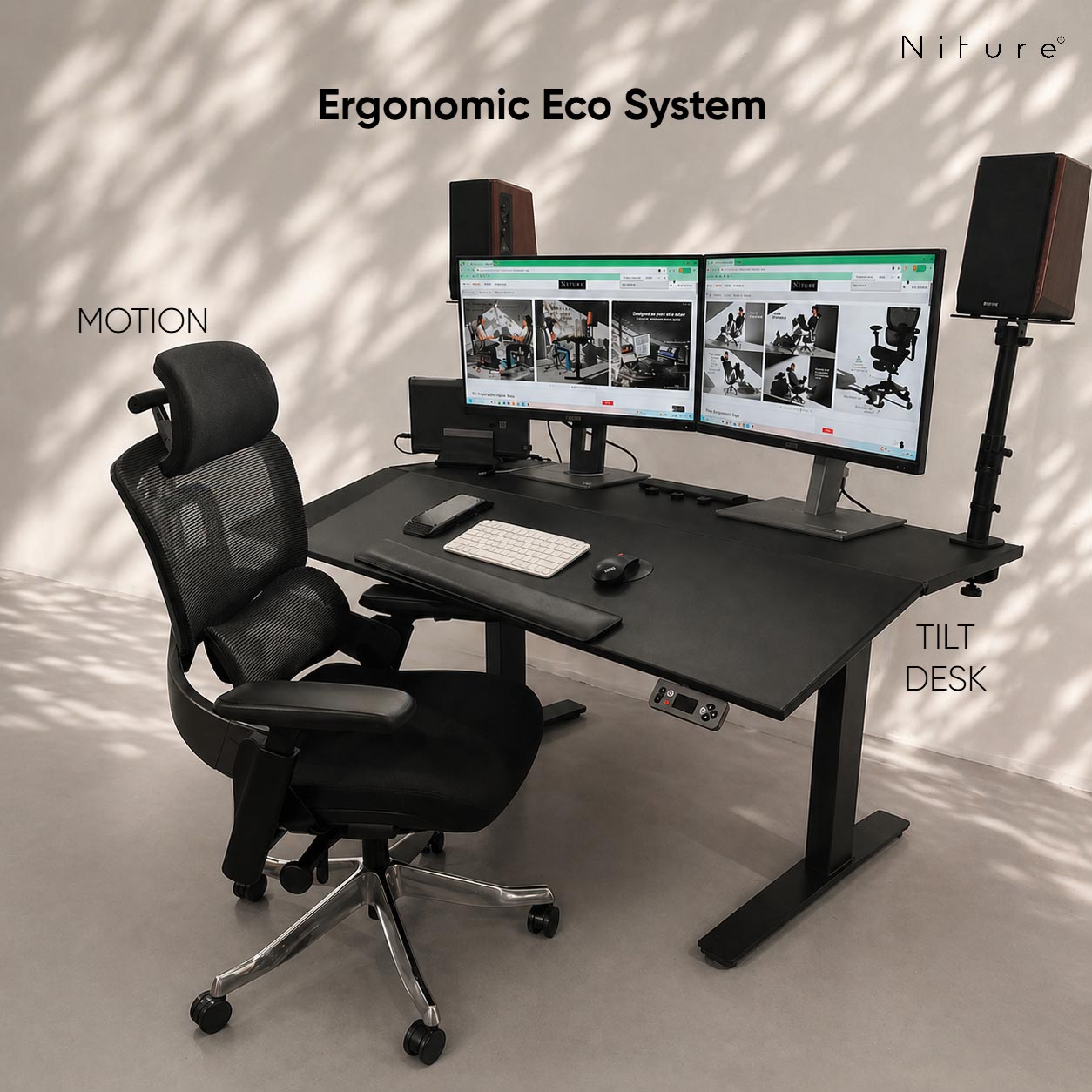 Niture balance bundle tilt desk with motion chair