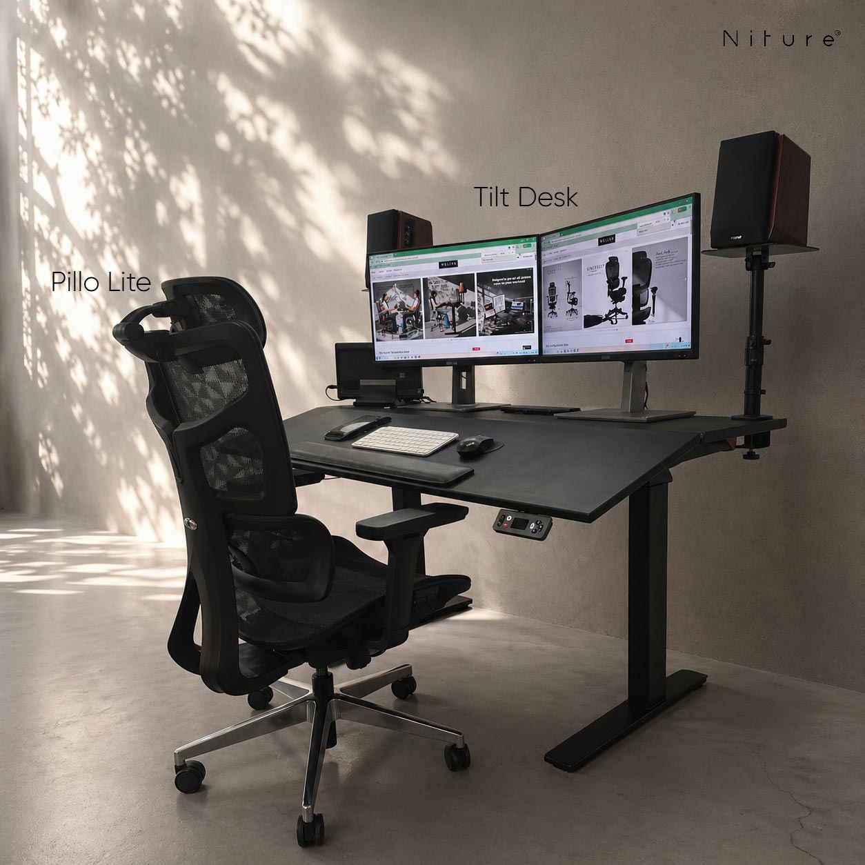 Niture essential bundle tilt desk and pillo lite chair