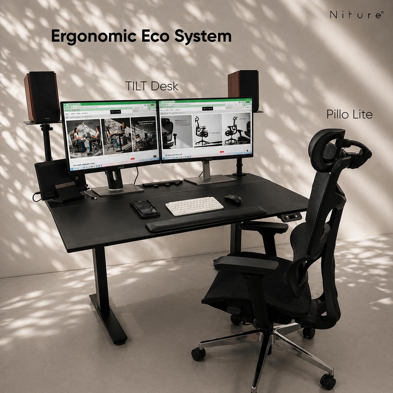 Niture essential bundle tilt desk and pillo lite chair