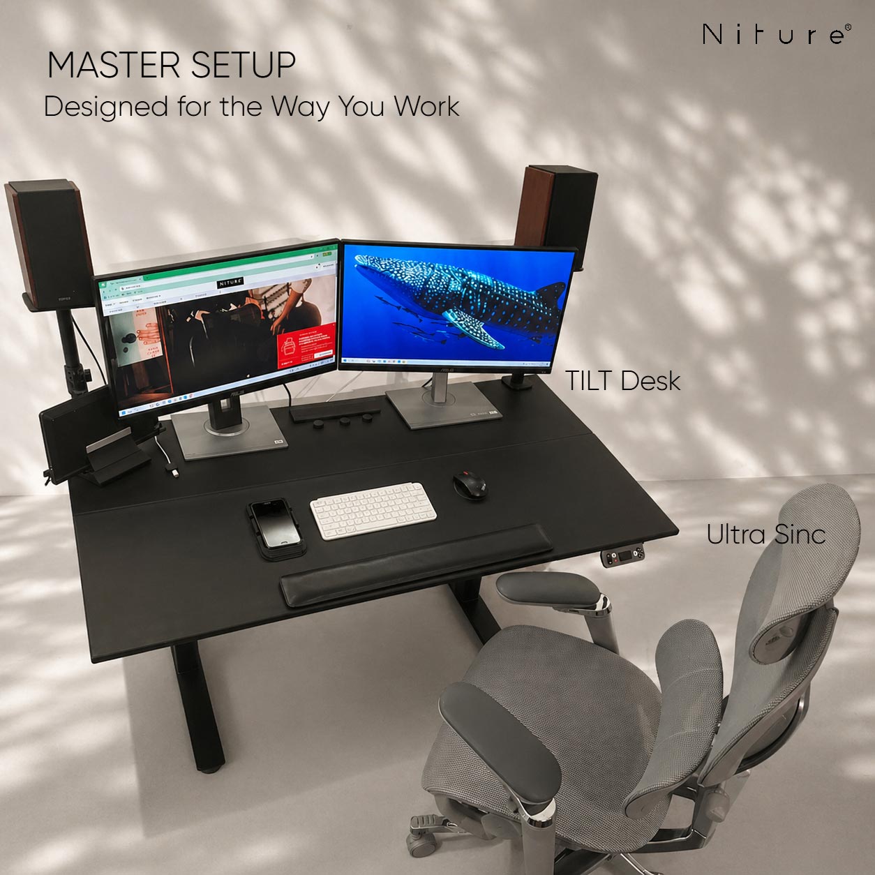 Niture ultimate ergonomic bundle tilt desk with ultrasinc