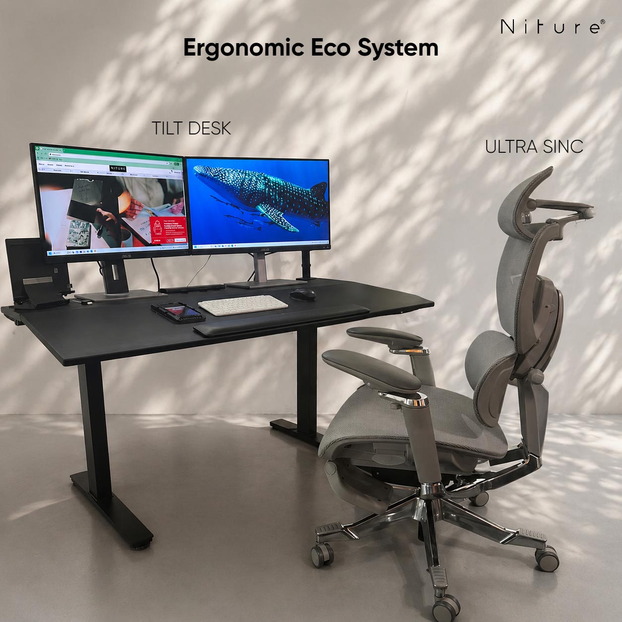 Niture ultimate ergonomic bundle tilt desk with ultrasinc