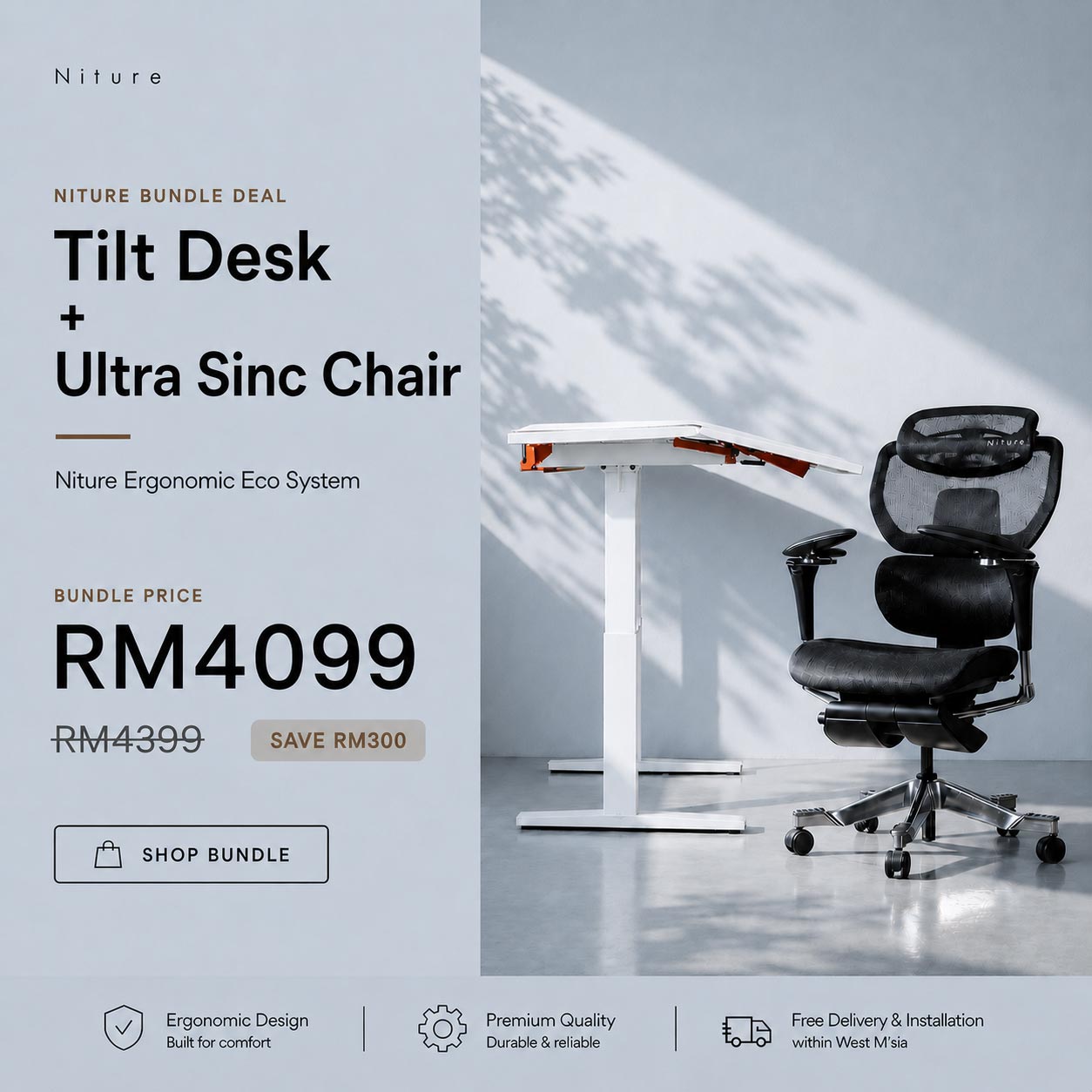 Niture ultimate ergonomic bundle tilt desk with ultrasinc