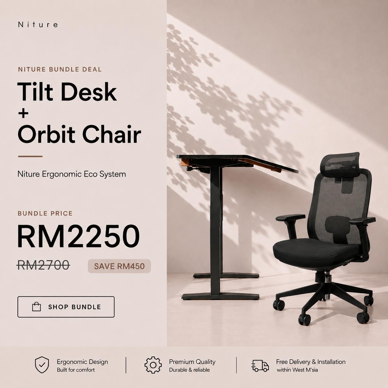 Niture value bundle tilt desk with orbit chair