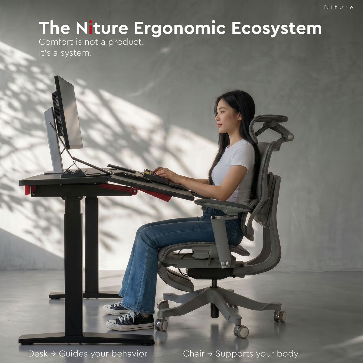 Niture TILT four-motor height and work-surface adjustment system