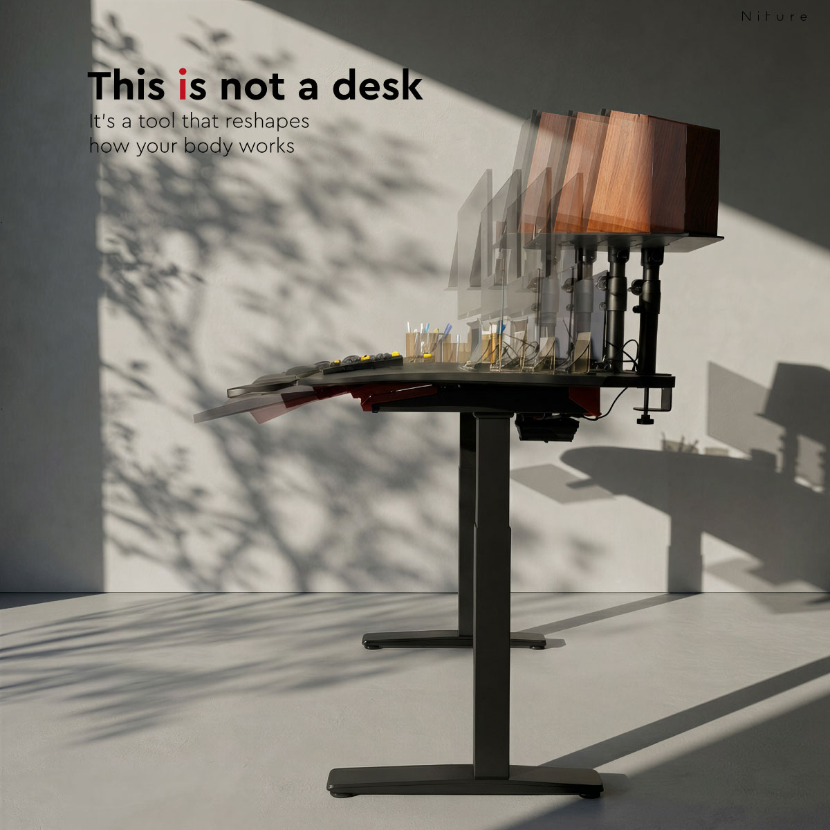 Niture TILT used as a flat sitting desk