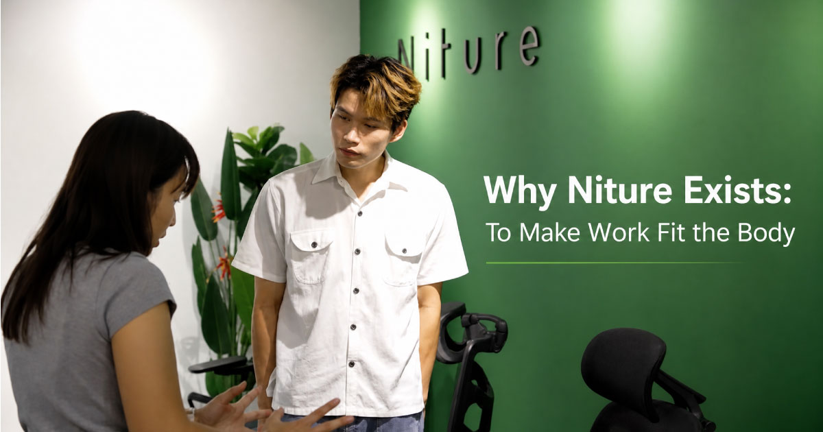 Customer experiencing a personalised Niture ergonomic chair fitting at the Puchong showroom