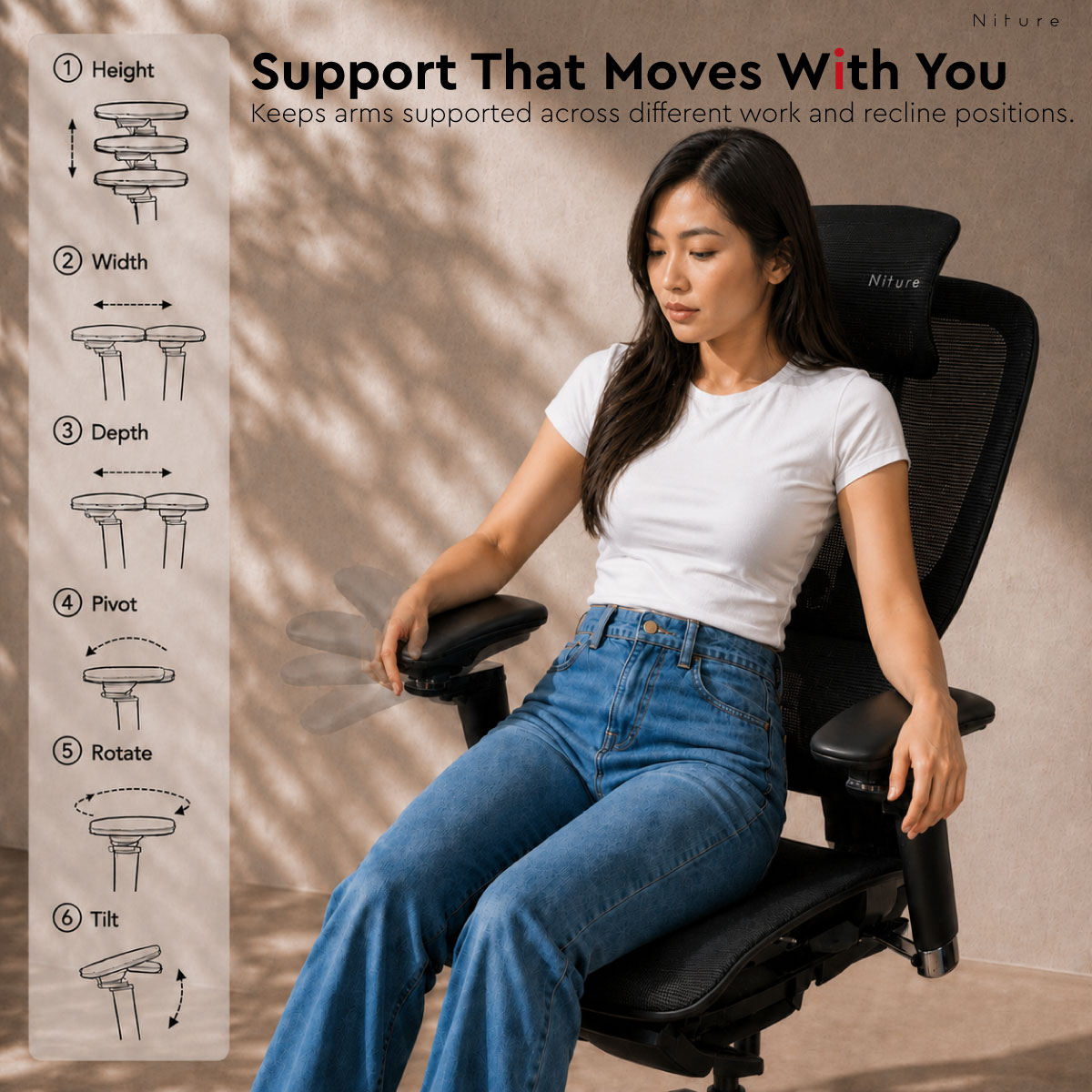 SINC Lite 6D Dual-Axis adjustable armrests