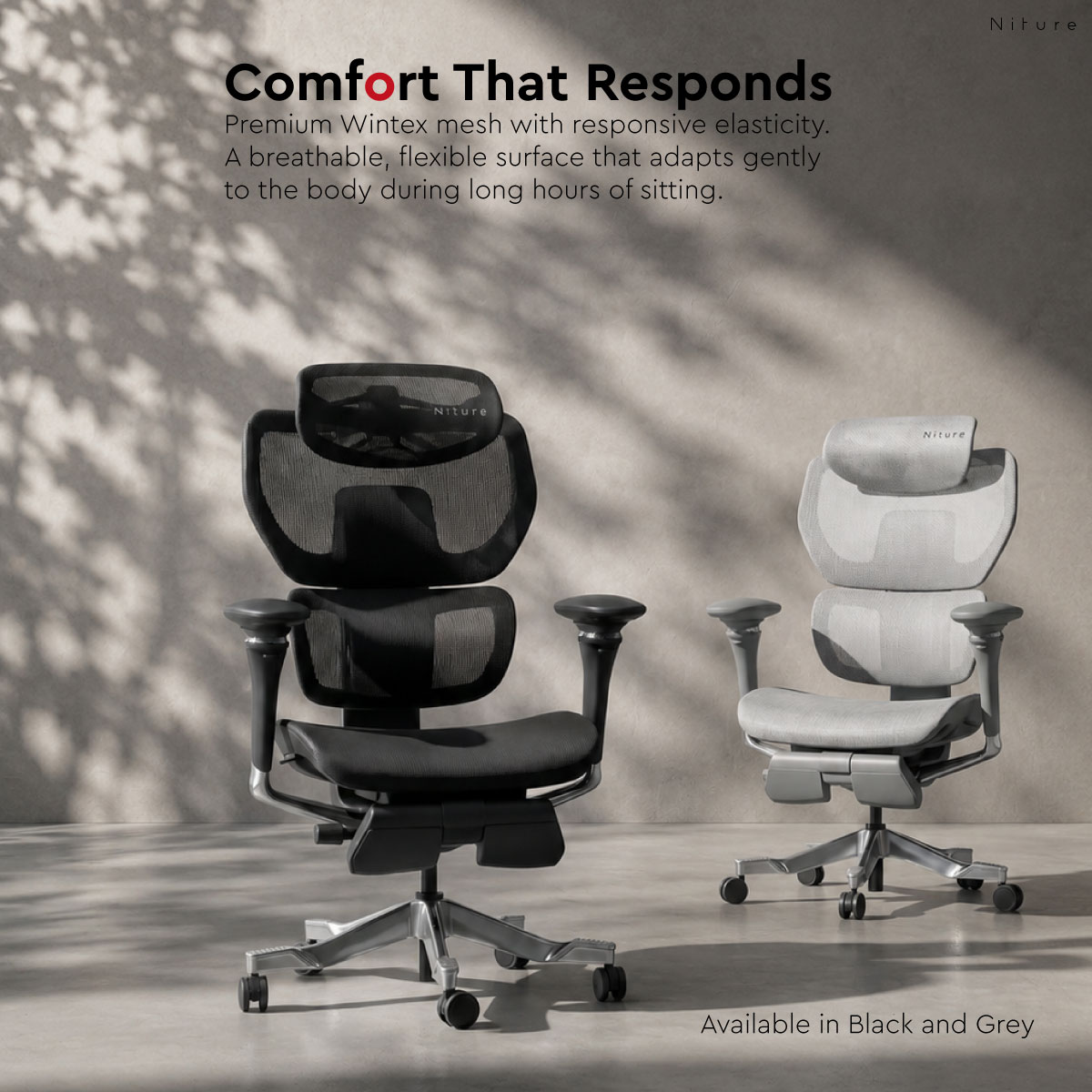 UltraSinc breathable mesh ergonomic chair in black and grey