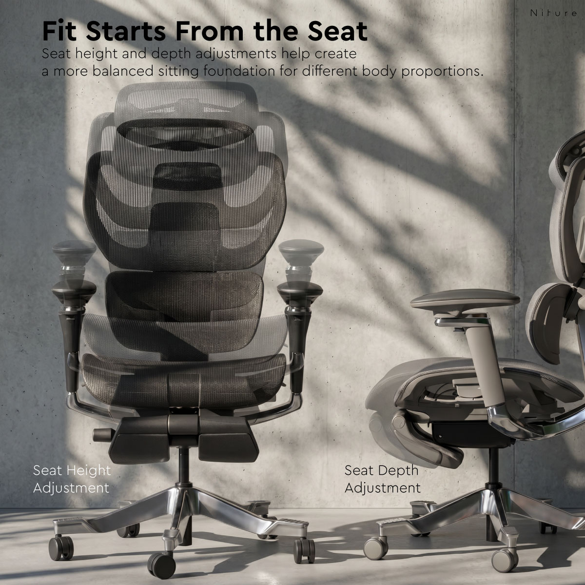 UltraSinc seat height and sliding seat-depth adjustment