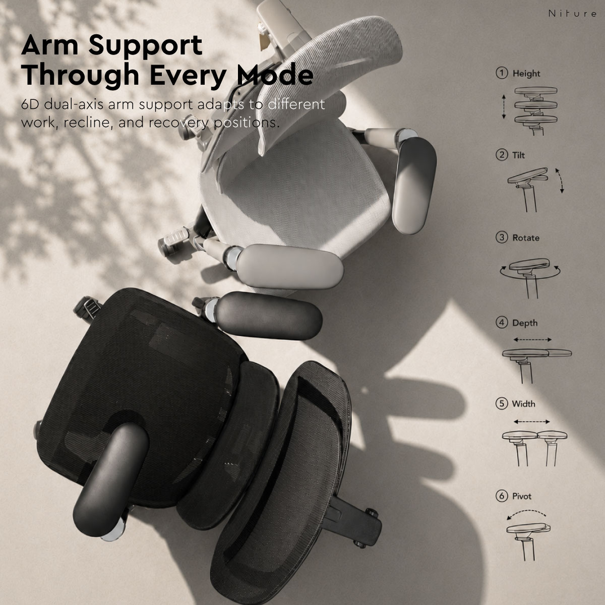 UltraSinc 6D Dual-Axis armrest adjustment
