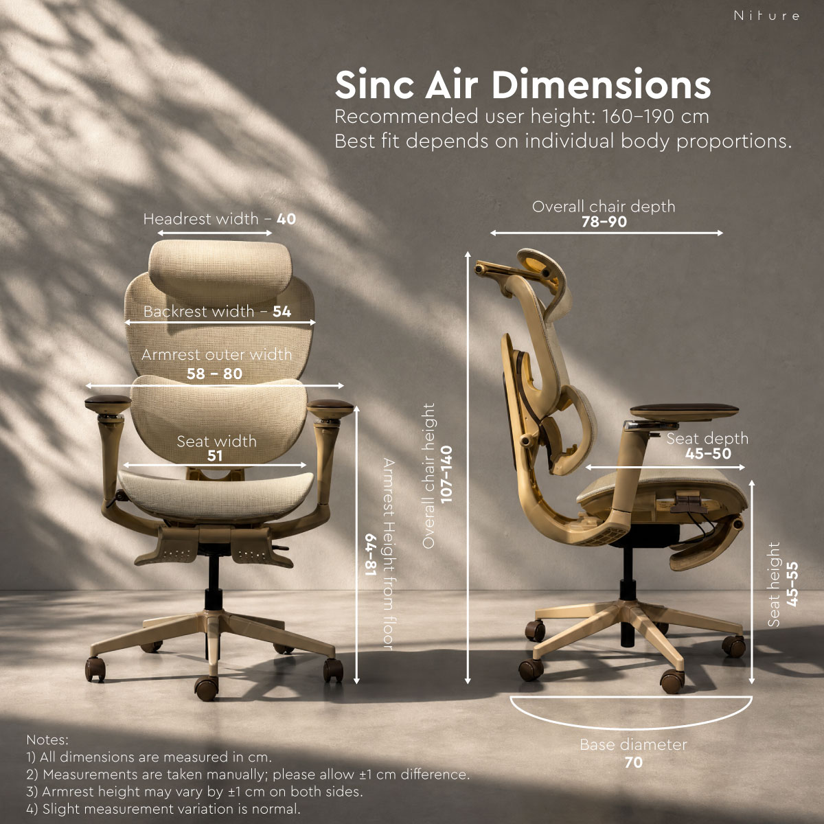 SINC Air ergonomic chair dimensions