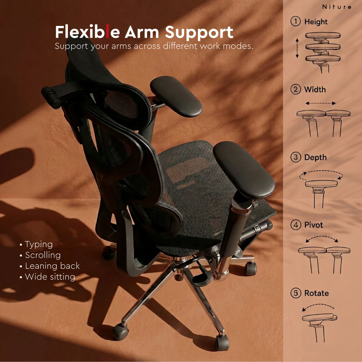 Hammock 1 flexible 5D Dual-Axis armrest adjustments