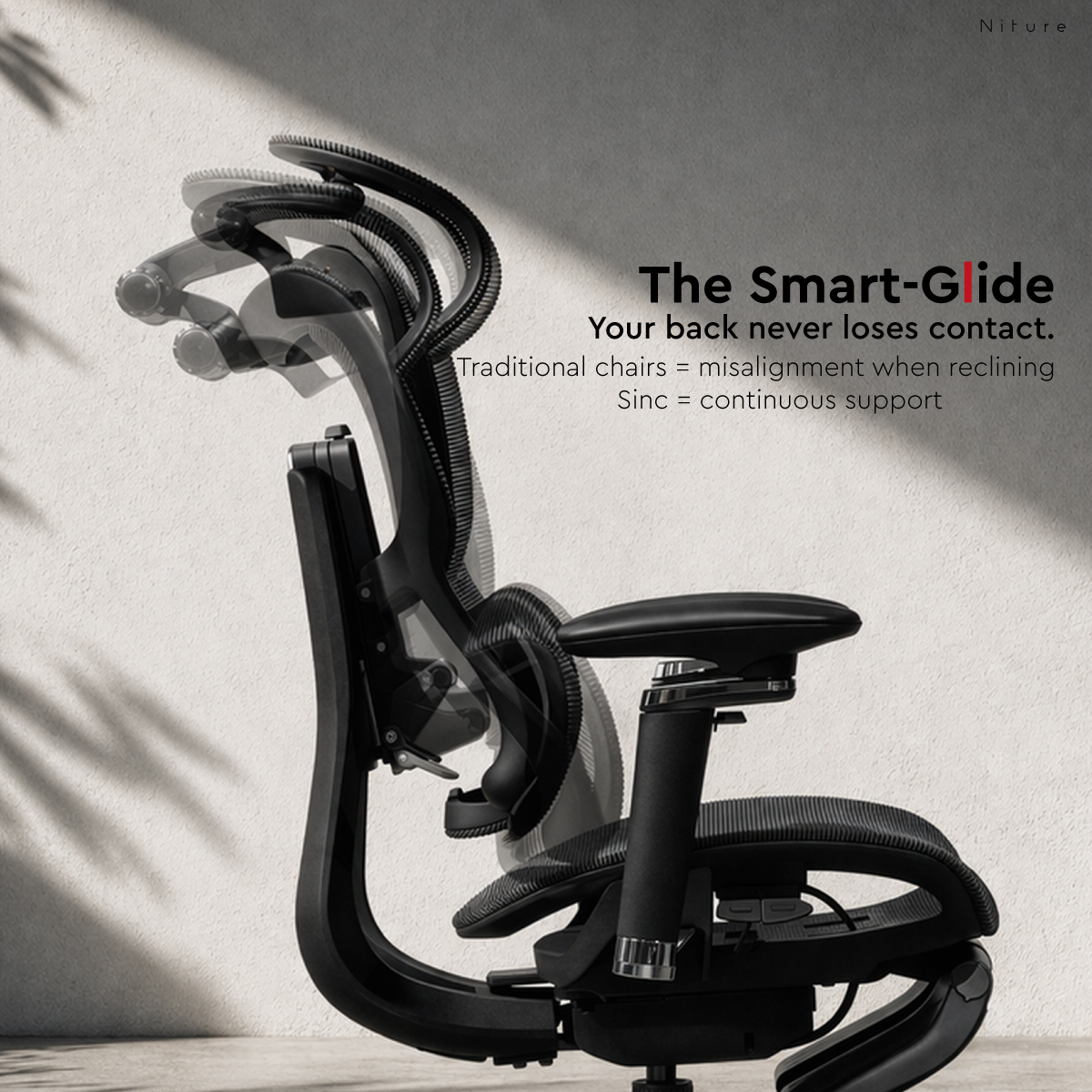 SINC Smart-Glide backrest moving through multiple recline positions