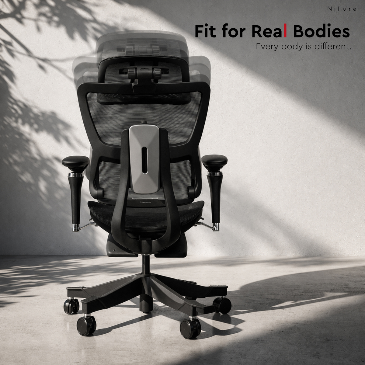 Rear view of SINC showing adjustable support for different body proportions