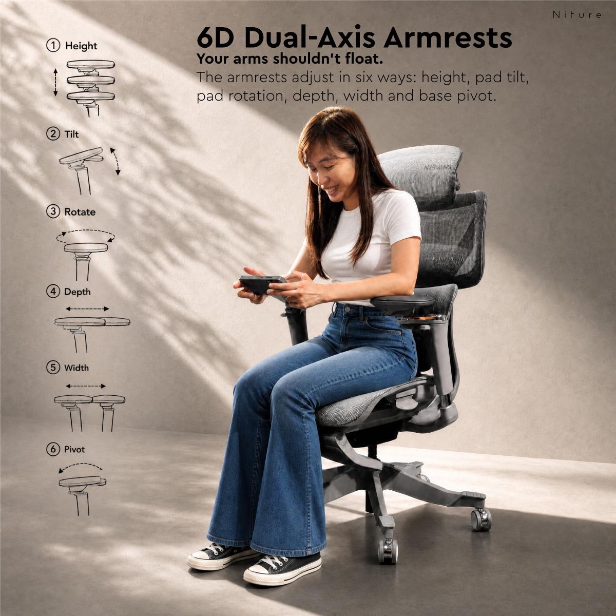 SINC 2 6D Dual-Axis Armrests with six adjustment directions