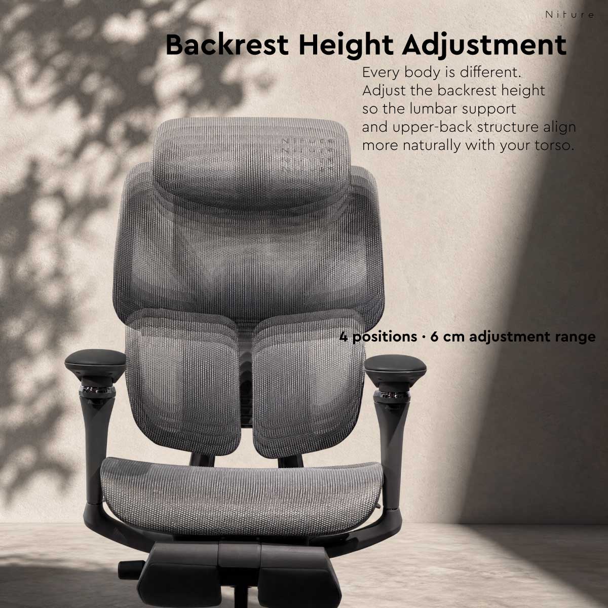 SINC 2 four-position backrest height adjustment