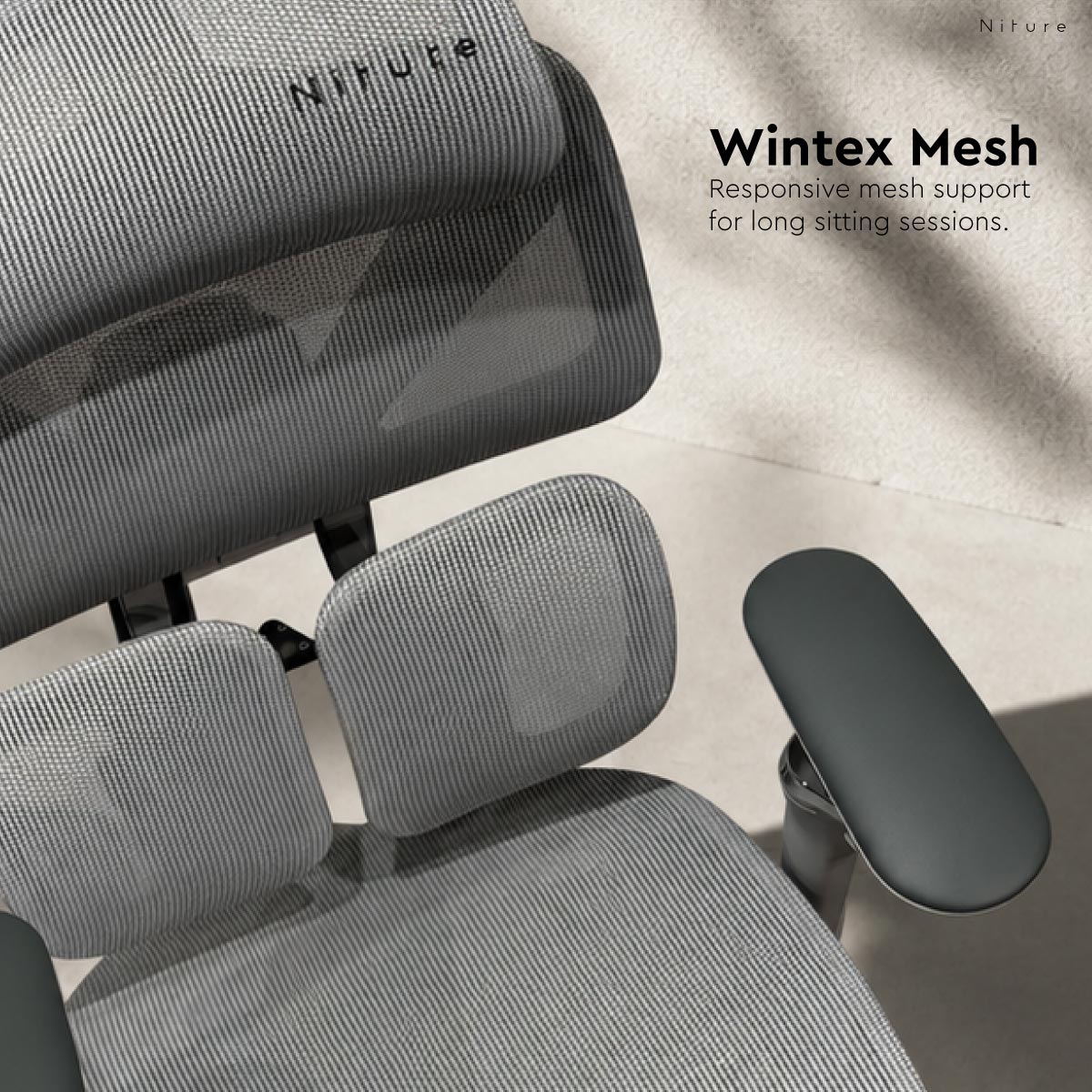 Close-up of Wintex Mesh on the SINC 2 seat, backrest and lumbar support