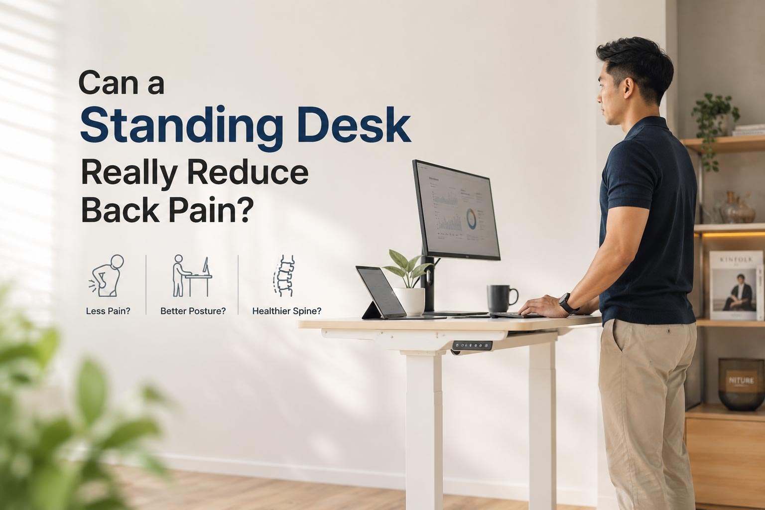 Niture TILT standing desk arranged for alternating between sitting and standing work