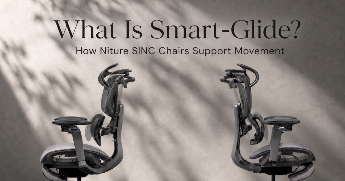 Niture SINC ergonomic chair showing Smart-Glide backrest movement from upright sitting to recline